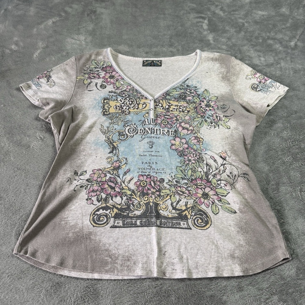 VTG Y2K Vanilla Sugar AOP Floral Baby Tee Style Tshirt Womens Size L Indie Whims